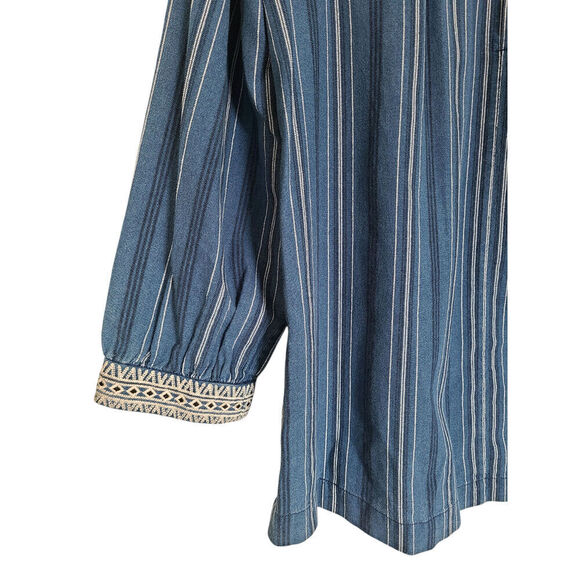 Massimo Dutti Blue Chambray Denim Embroidered 3/4 Sleeve Blouse Top Size Small - Picture 2 of 6